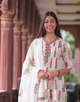 Arihantam Blush Rose Garden Hand-Block Printed Cotton Suit Set With Dupatta